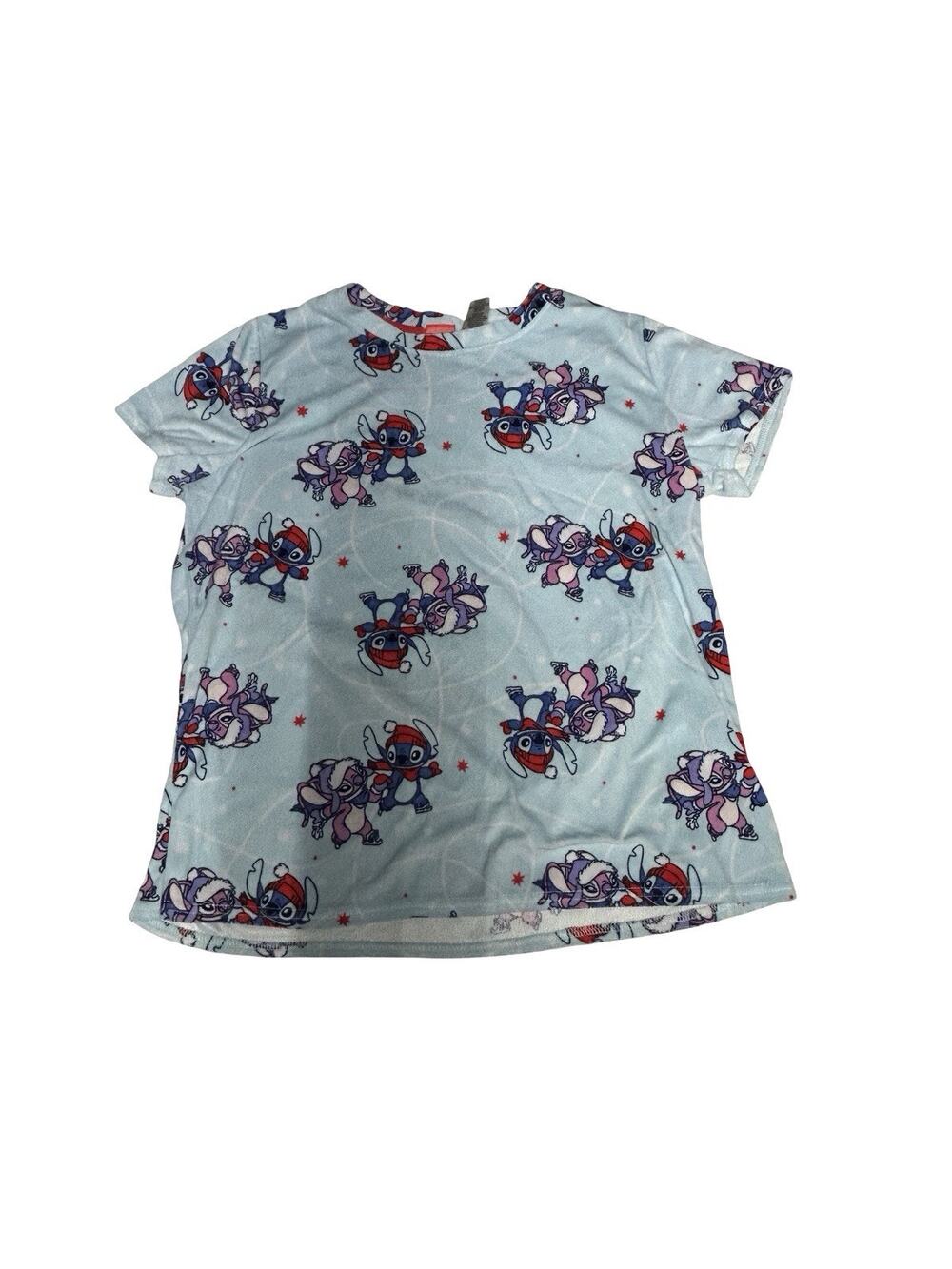 Disney Stitch Angel Christmas Girls Pajama Sleep Shirt Blue Size Large Tee